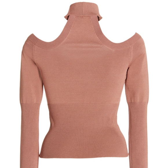 New SIMKHAI Lila Off-The-Shoulder Ribbed-Knit Top Turtleneck - Picture 4 of 6